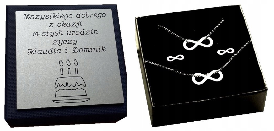 Komplet infinity NIESKOŃCZONOŚĆ SREBRO 925 GRAWER
