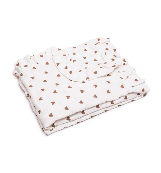 Kocyk Muślinowy 90x100 cm Serduszka z falbankami