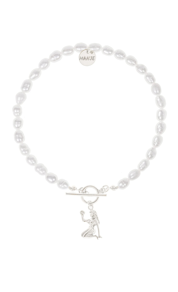 Bransoletka z pereł ze srebrnym znakiem zodiaku Panna 20 cm