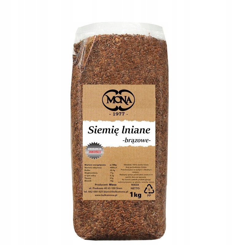 Siemię lniane brązowe 1kg MONA PREMIUM nasiona lnu