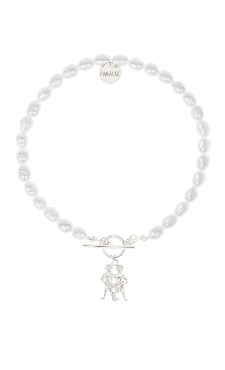 Bransoletka z pereł ze srebrnym znakiem zodiaku Bliźnięta 20 cm