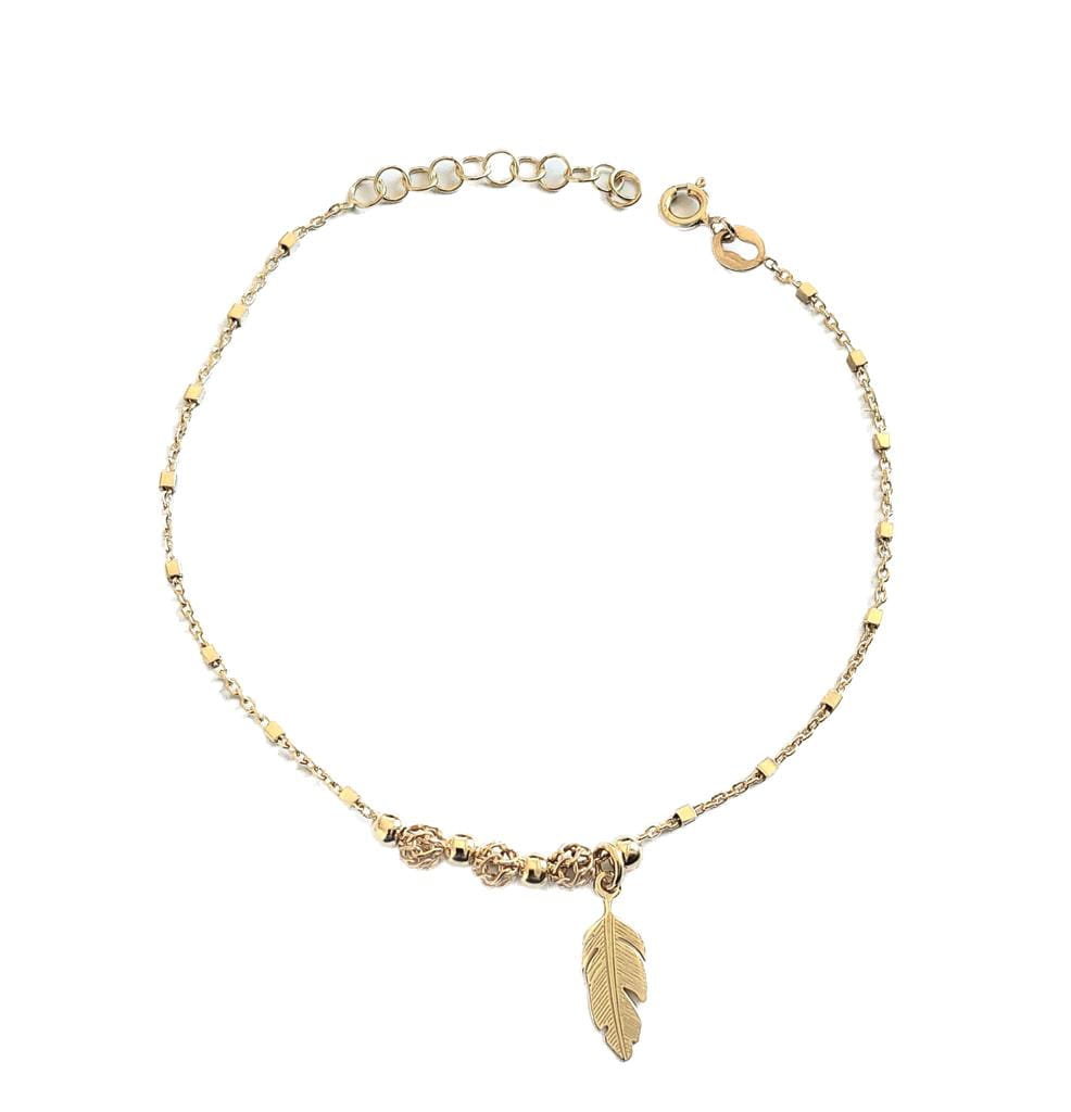 Srebrna bransoletka pozłacana z liściem oraz kulkami