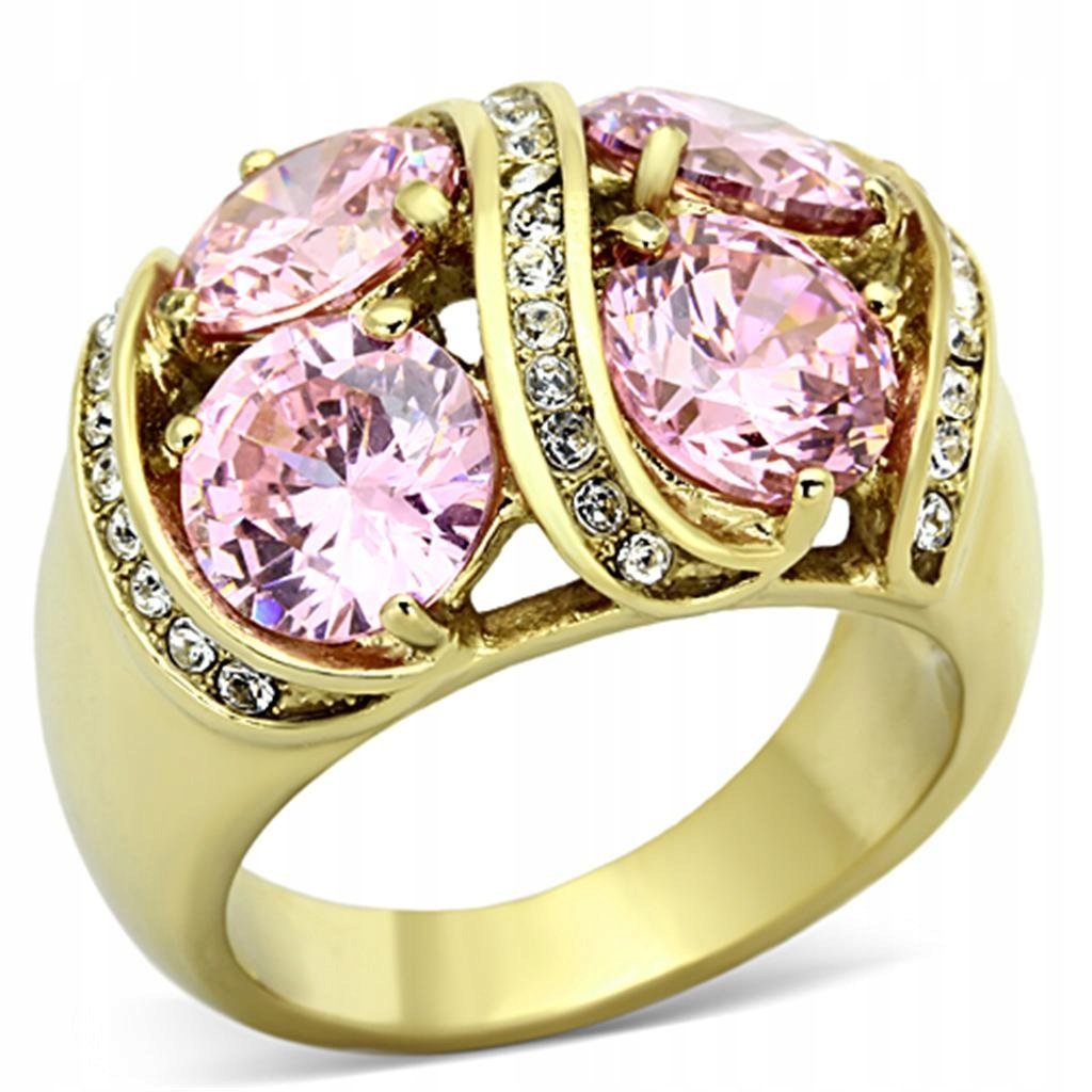 Złoty pierścionek pink quartet 316 L r. 14, 15