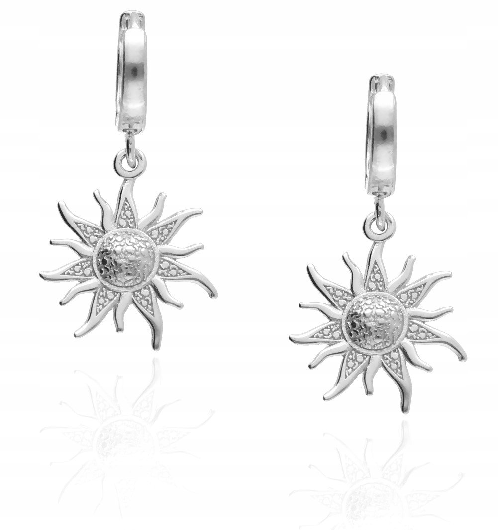 Srebrne kolczyki wiszące angielskie zapięcie słońce słoneczko talizman 925