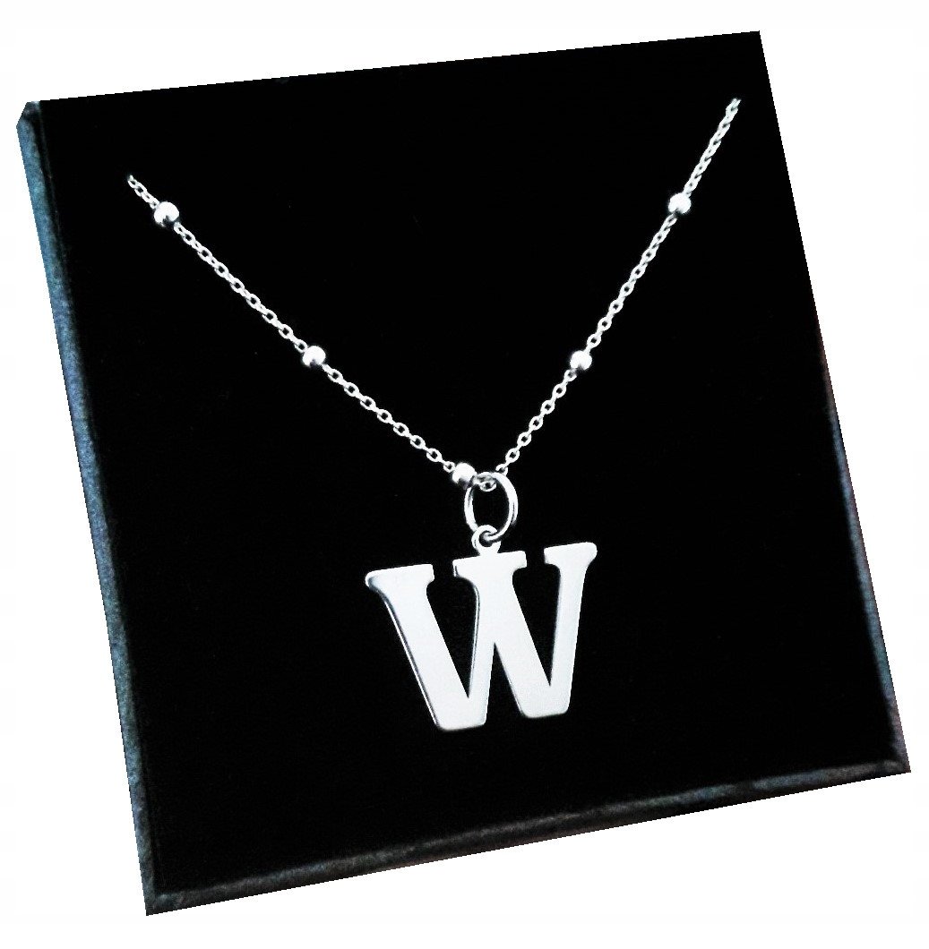 Srebrny łańcuszek kulkowy z dużą literką W SR925
