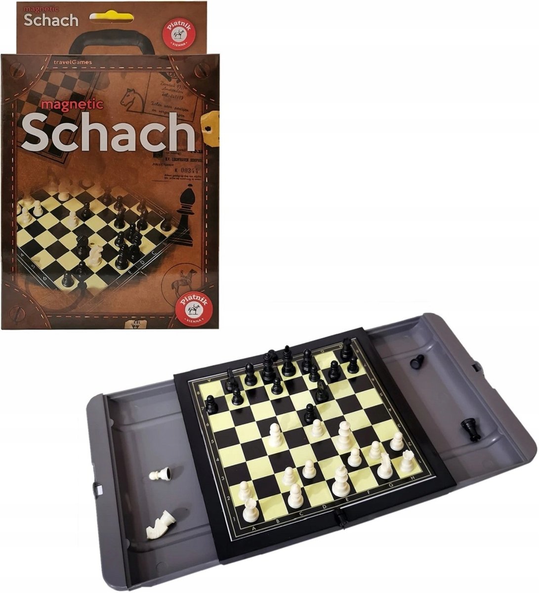 Szachy turystyczne magnetyczne Piatnik 14x14cm, figury Staunton