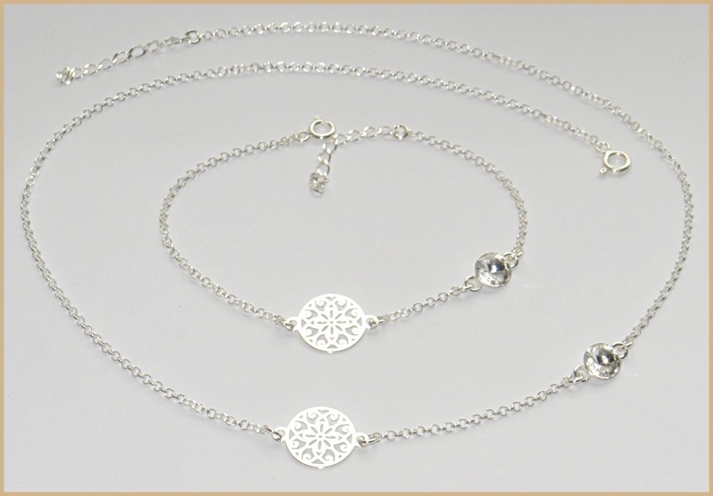 Komplet CELEBRYTKA AŻUREK AŻUR + KRYSZTAŁEK srebro