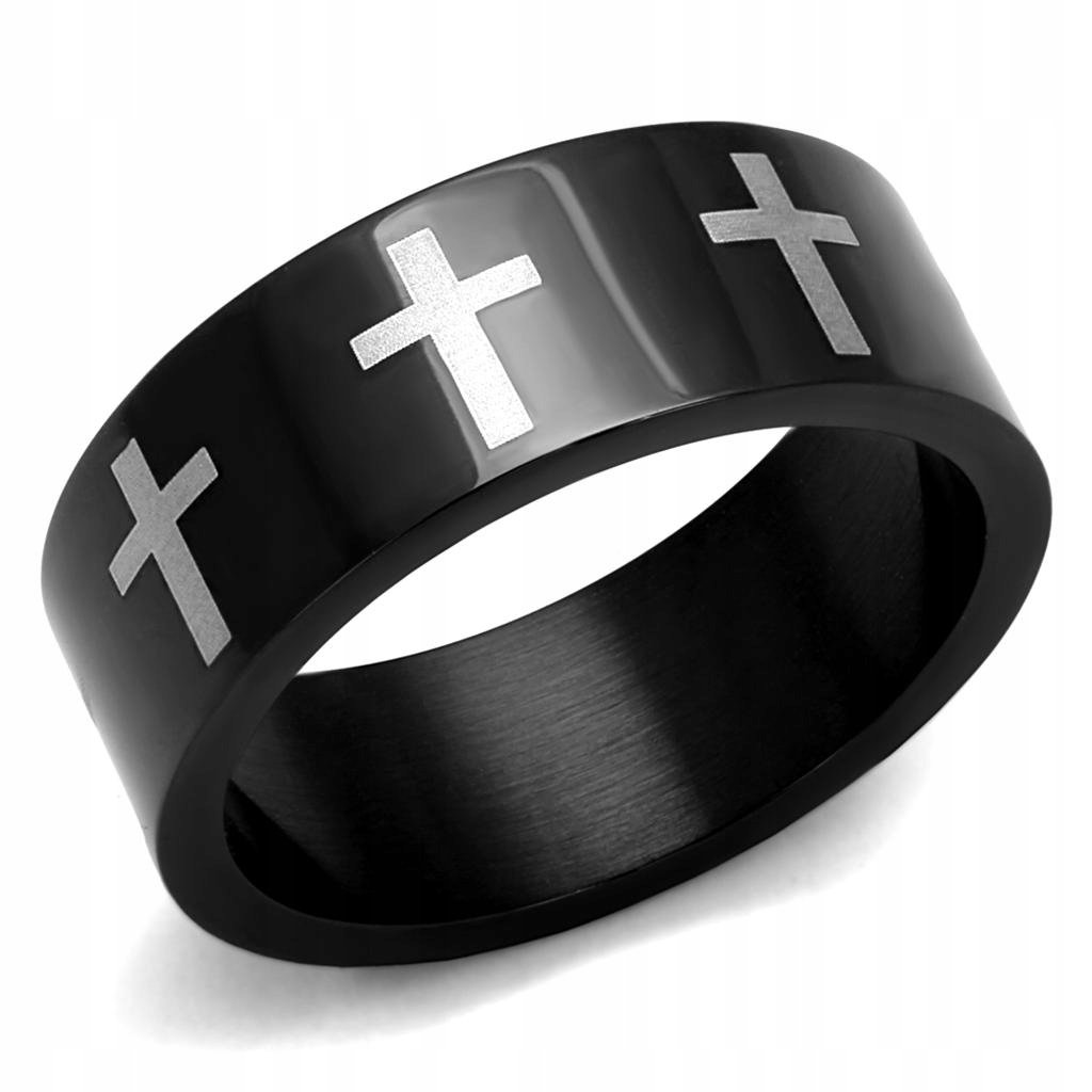 Obrączka czarna krzyż z krzyżem krzyżami cross 16