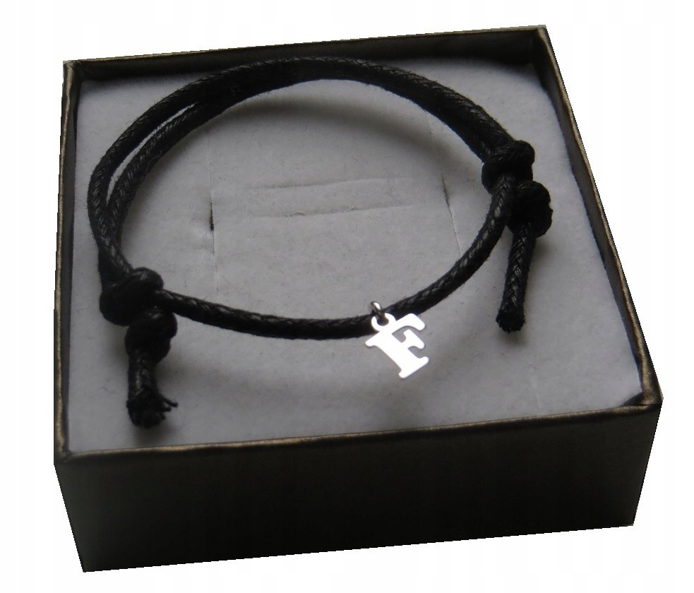 Bransoletka sznurkowa literka z literką F srebro