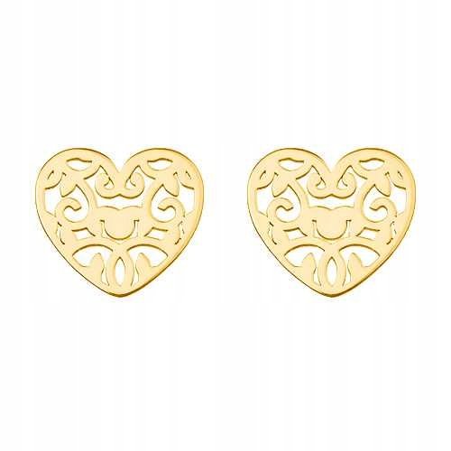 Złote KOLCZYKI WKRĘTKI SZTYFTY serca ażur srebro
