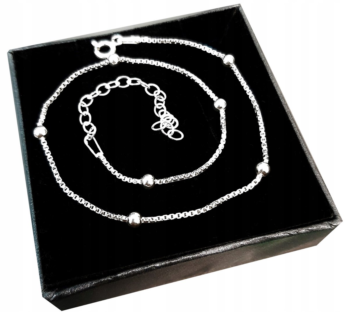 Bransoletka srebrna kostka kulki na nogę srebro925