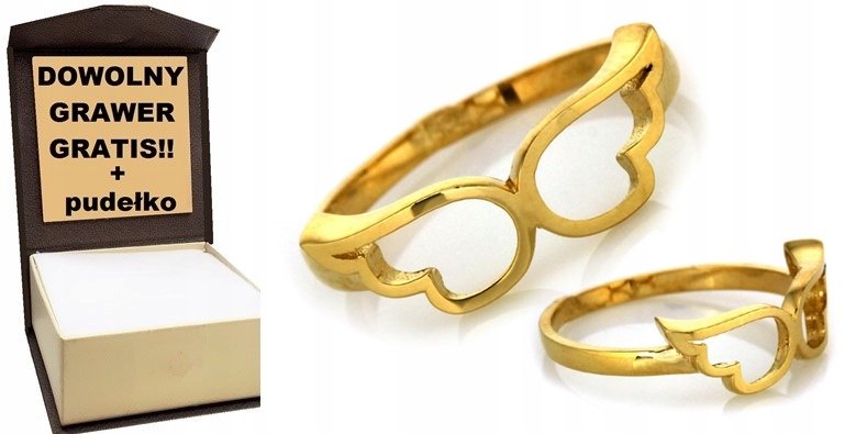 Delikatny ZŁOTY pierścionek skrzydła wings 333 11