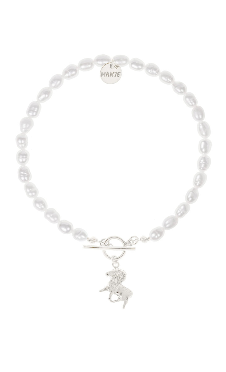 Bransoletka z pereł ze srebrnym znakiem zodiaku Baran 17 cm