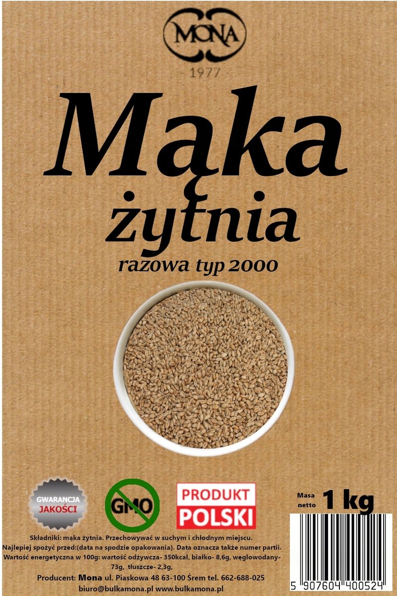Mąka żytnia razowa POLSKA typ 2000 MONA 5 kg