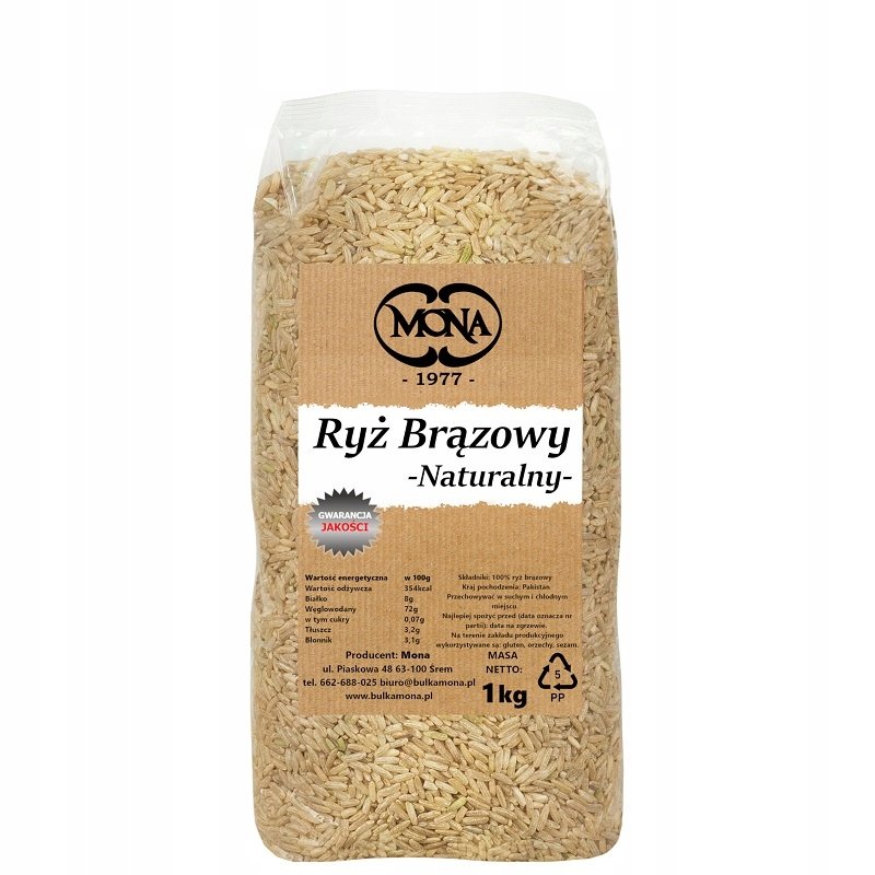 Ryż brązowy naturalny MONA 1kg PREMIUM
