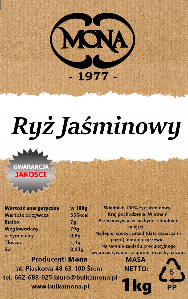 Ryż Jaśminowy MONA 5kg PREMIUM