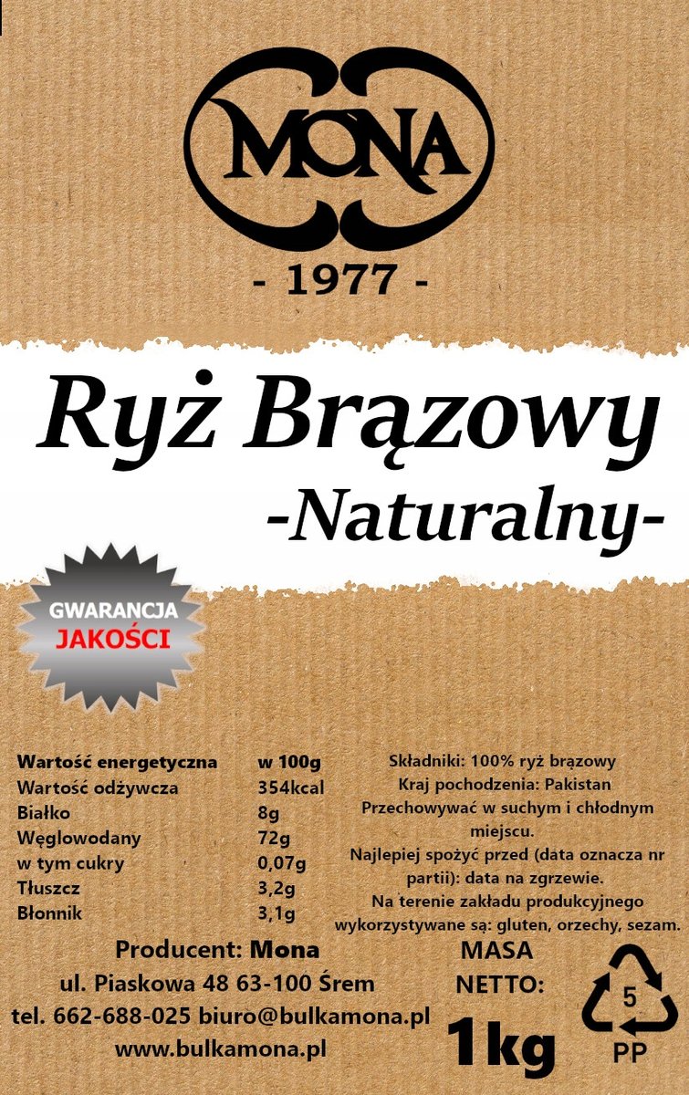 Ryż brązowy naturalny MONA 5kg PREMIUM