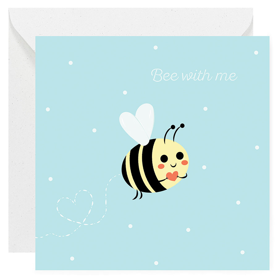 Kartka miłosna, na Walentynki - Pszczoła Bee with Me, Niebieska / muka