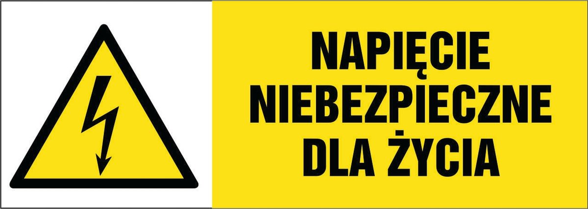 Tabliczka: Napięcie niebezpieczne dla życia 21x60cm PCV 3mm