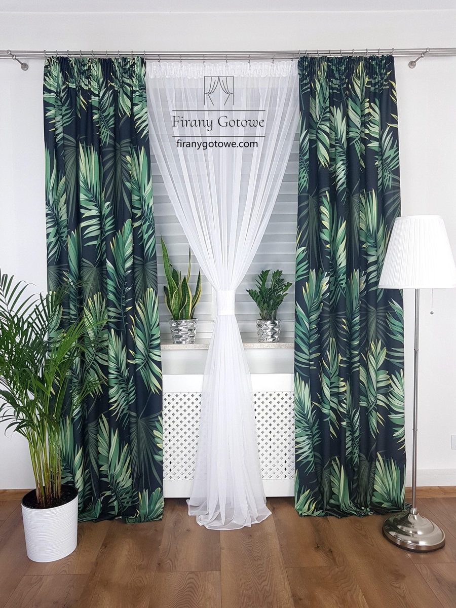Zasłona gotowa w liście - ciemnozielona, zasłona monstera