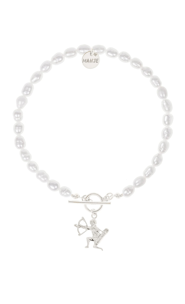Bransoletka z pereł ze srebrnym znakiem zodiaku Strzelec 19 cm
