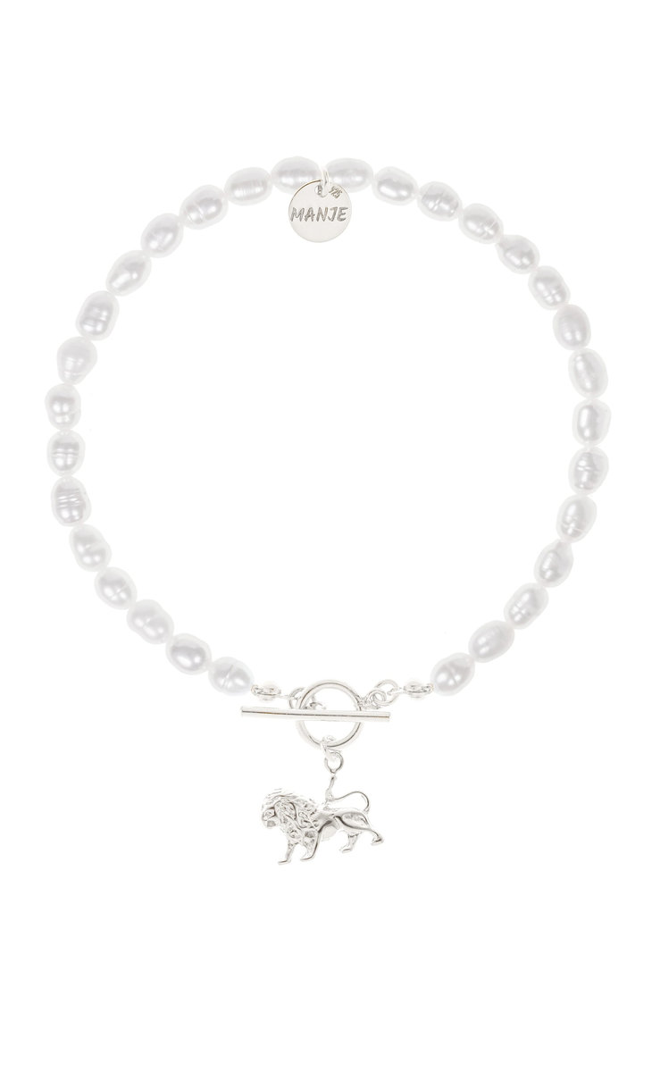 Bransoletka z pereł ze srebrnym znakiem zodiaku Lew 17 cm
