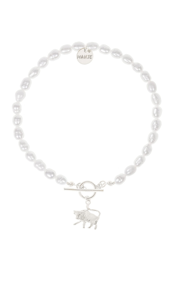 Bransoletka z pereł ze srebrnym znakiem zodiaku Byk 20 cm