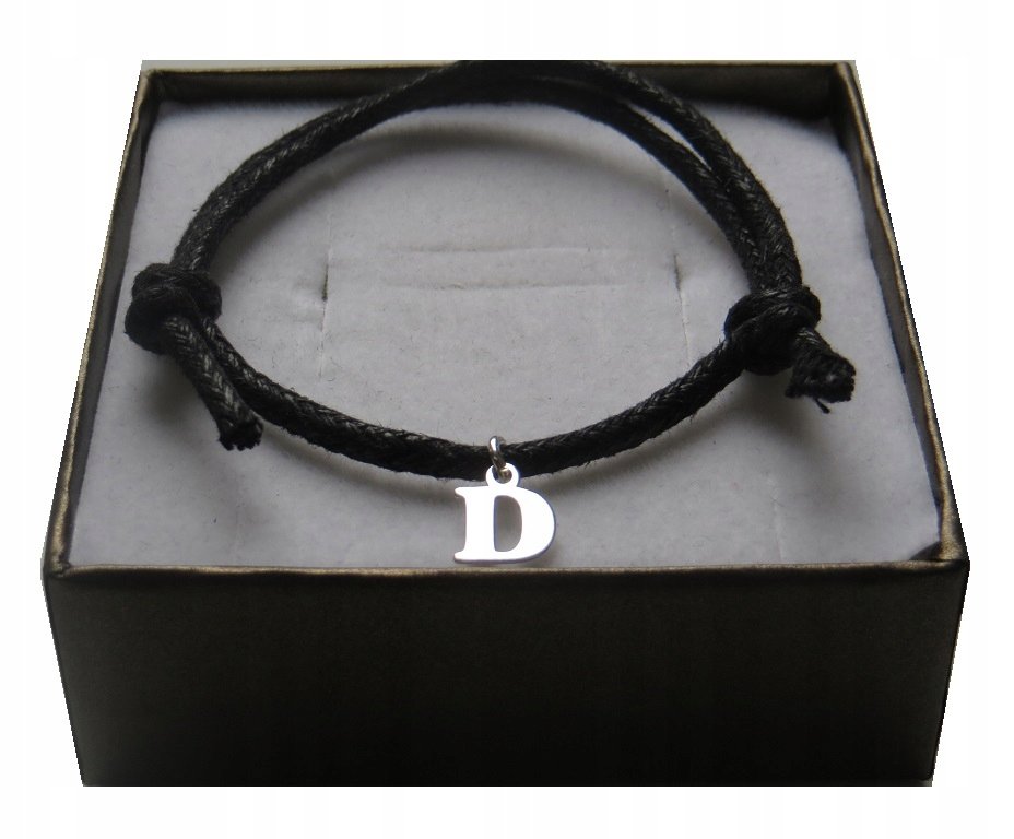 Bransoletka sznurkowa literka z literką D srebro