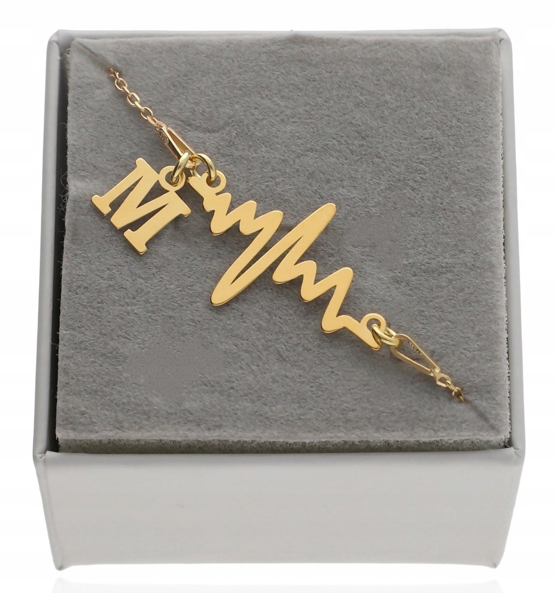 Złota bransoletka linia życia puls ekg DOWOLNA LITERKA SREBRO 925