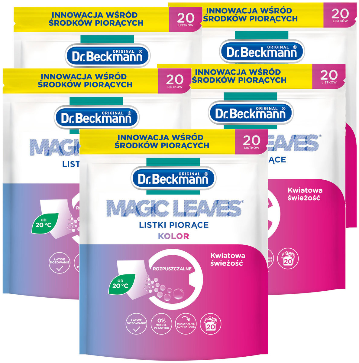 Dr. Beckmann MAGIC LEAVES Chusteczki Listki Piorące do Prania Kolor 100 pr