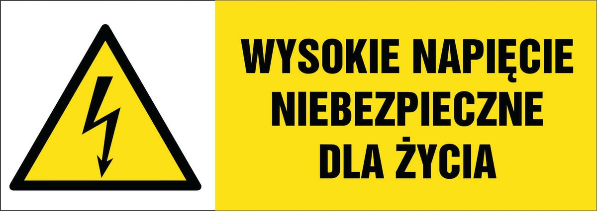 Naklejka pozioma: Wysokie napięcie niebezpieczne dla życia 21x60cm