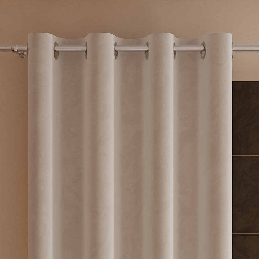 Gotowa zasłona z miękkiej welwetowej tkaniny Velvi, kolor kremowy na przelotkach, rozmiar 140x230 cm