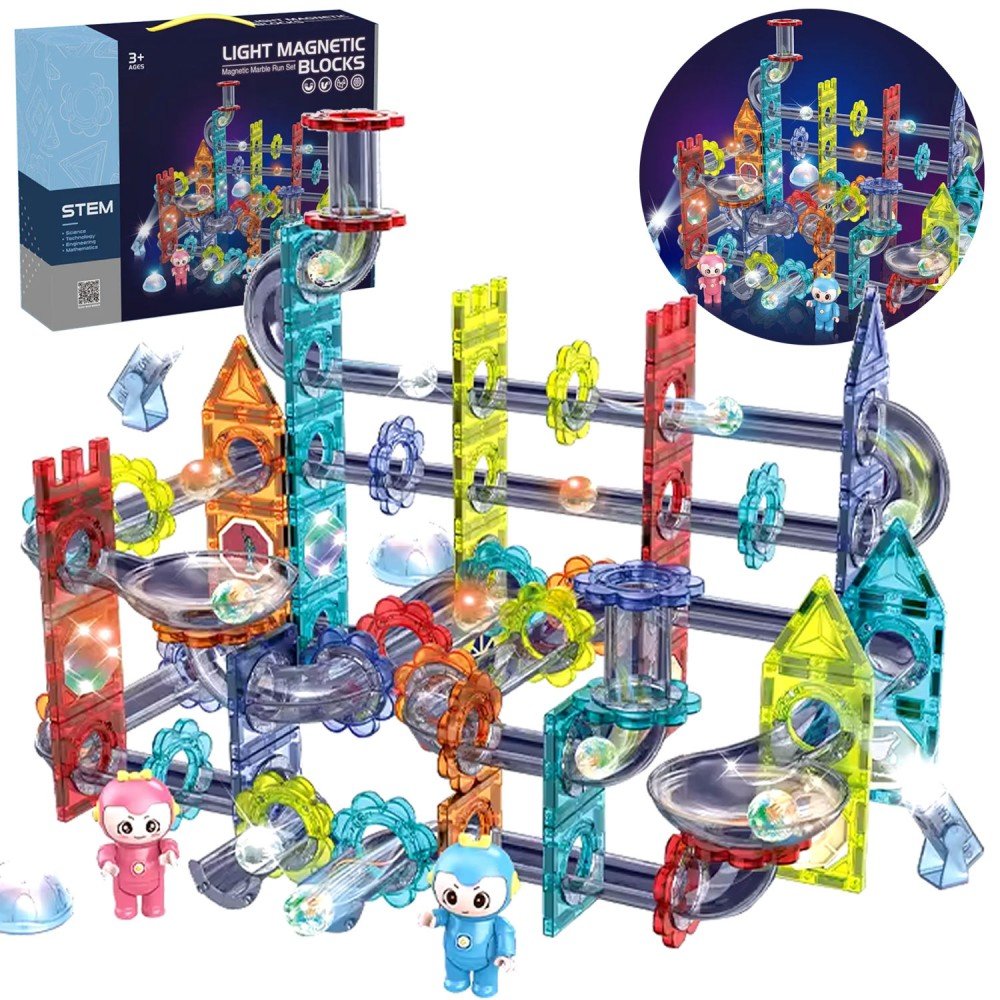 KLOCKI MAGNETYCZNE DUŻE EUKACYJNE KONSTRUKCYJNE ŚWIECĄCE TOR KULKOWY 176 el.
