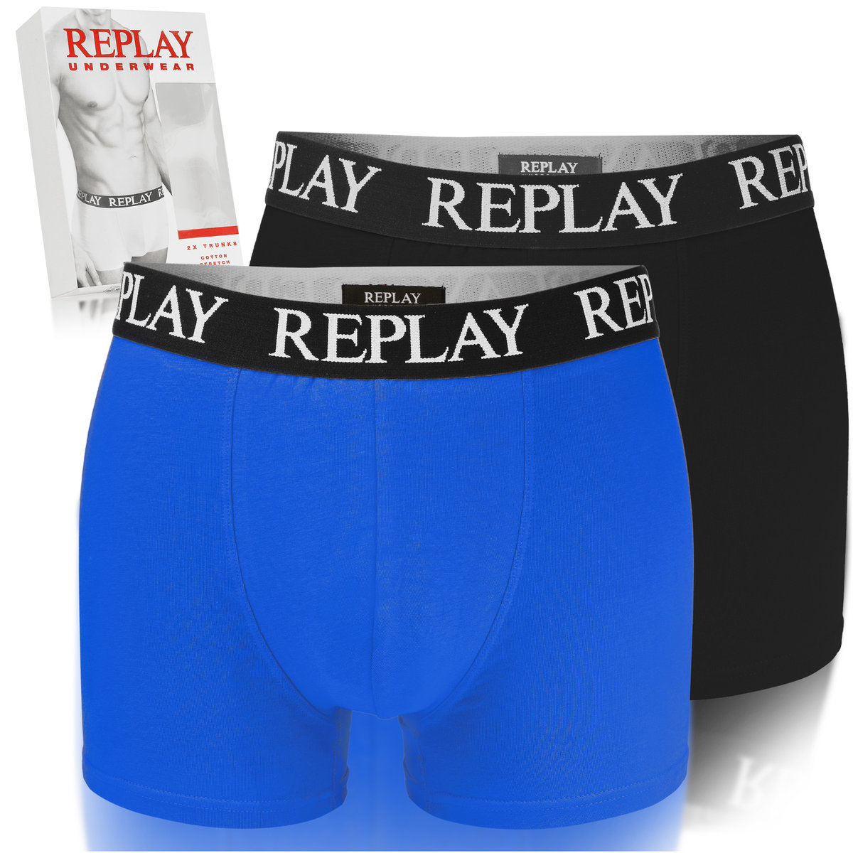 Replay Bokserki Męskie Majtki 2 sztuki Bawełna Czarne Kolor Logo Roz. L