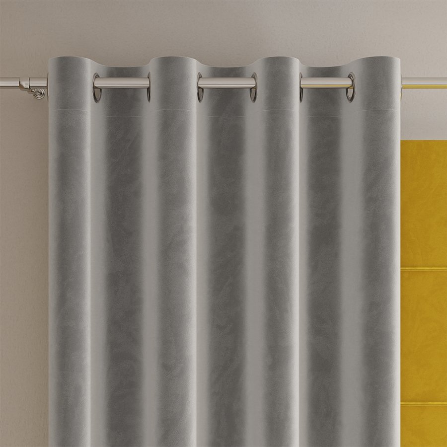 Gotowa zasłona z miękkiej welwetowej tkaniny Velvi, kolor szary na przelotkach, rozmiar 140x230 cm