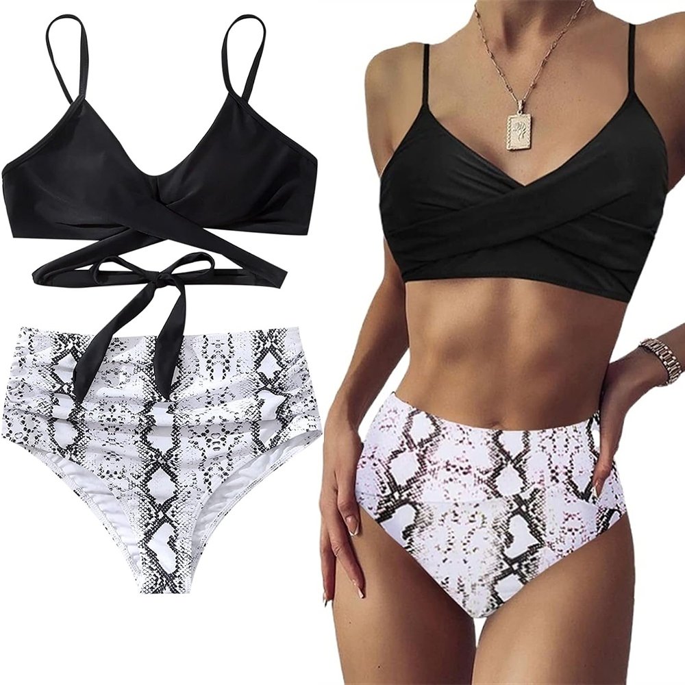 STRÓJ KĄPIELOWY DWUCZĘŚCIOWY BIKINI WYSOKI STAN MODELUJĄCY DAMSKI CZARNY XL