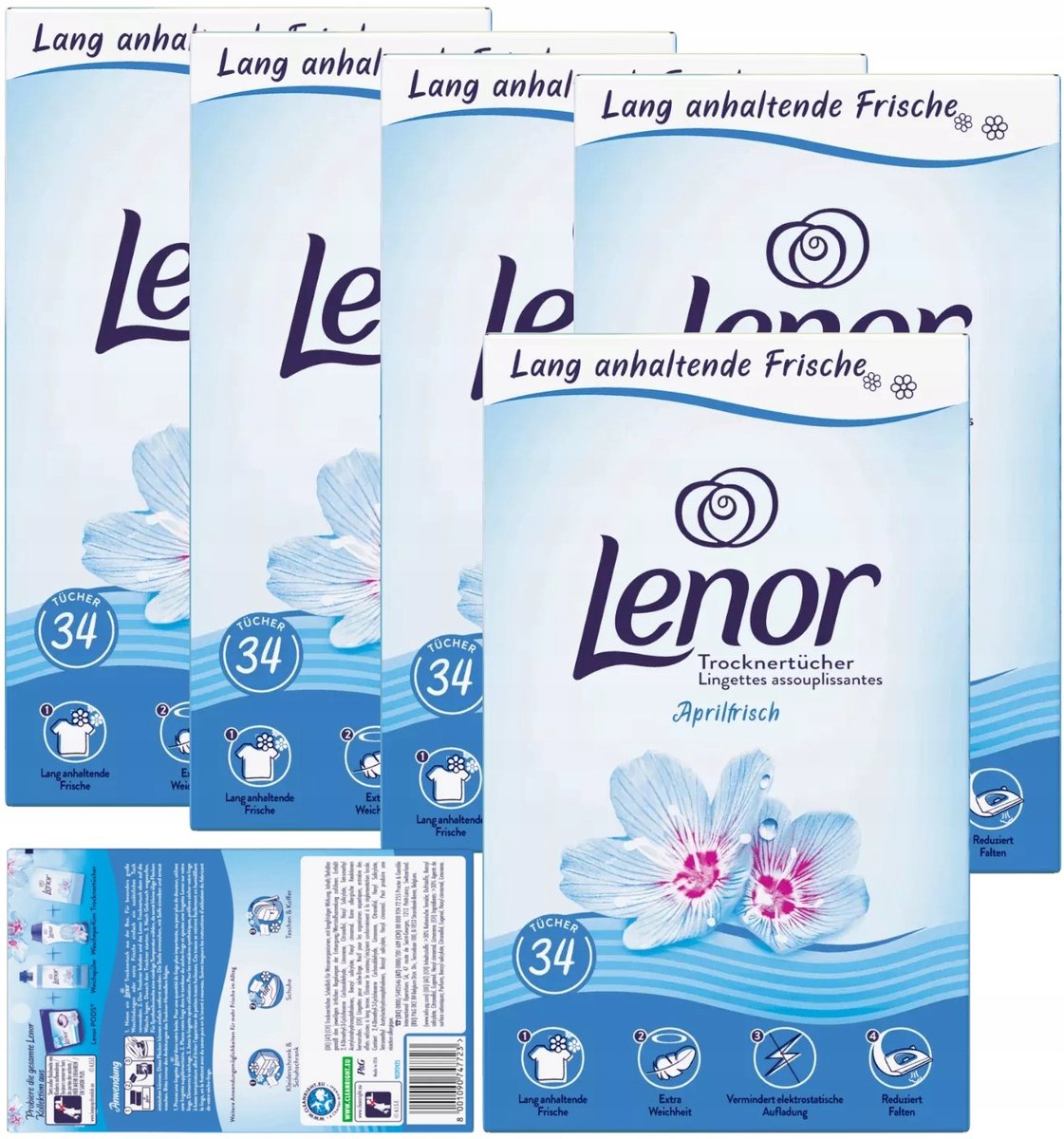 LENOR Chusteczki Zapachowe do Suszarki Szuflady Ubrań Pachnące DE 5x34 szt