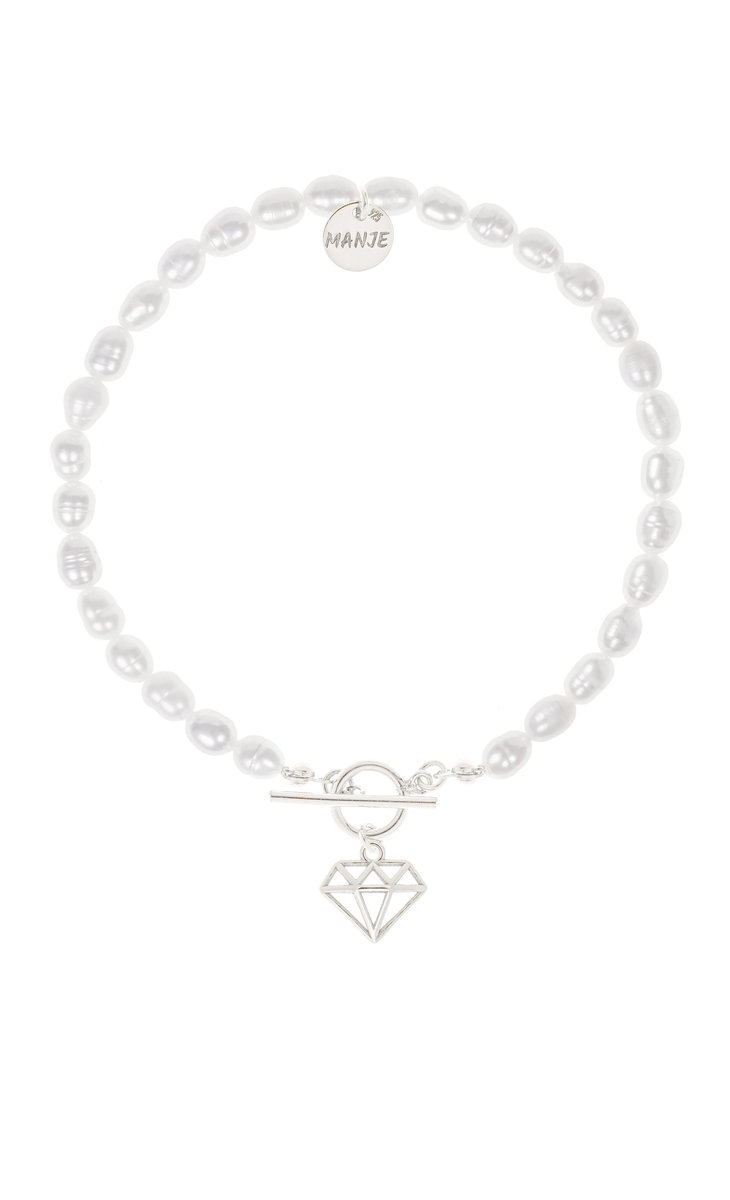 Bransoletka z pereł ze srebrnym diamentem 20 cm