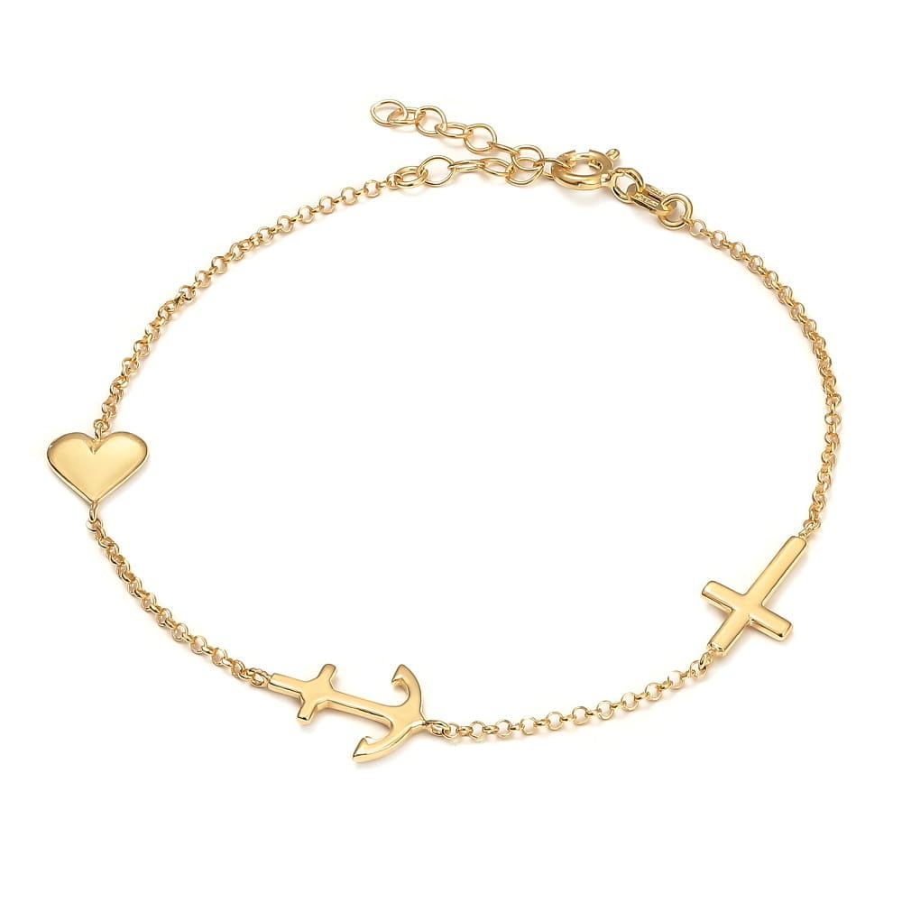 Srebrna bransoletka pozłacana - wiara, nadzieja i miłość