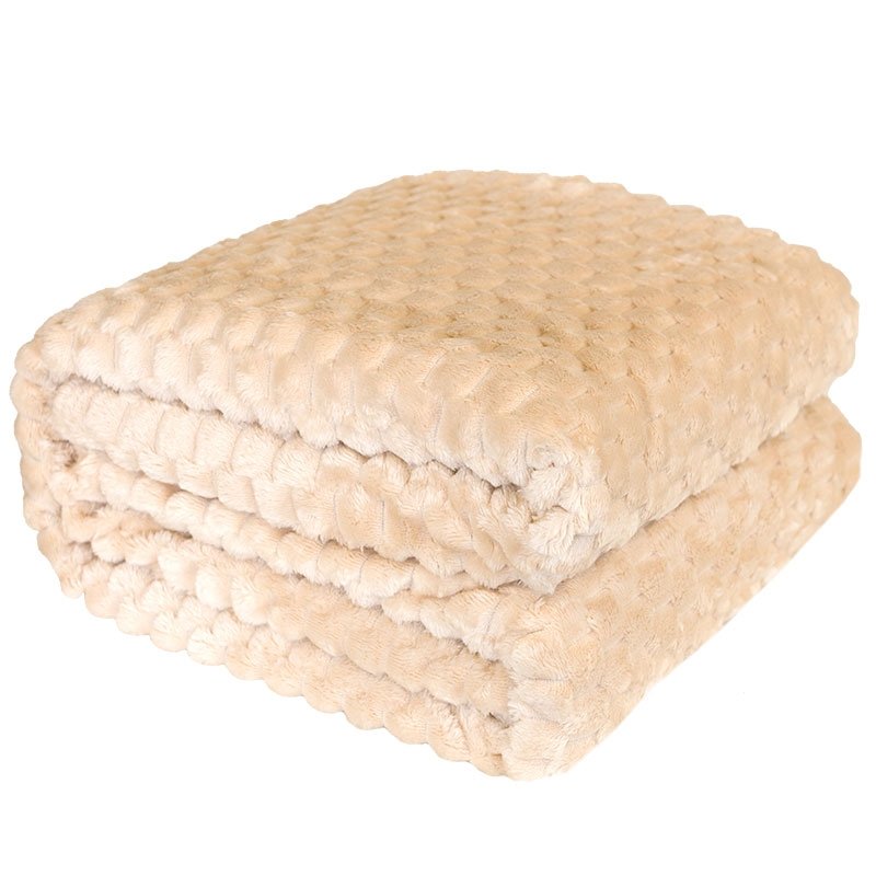 Puszysty i miękki wytłaczany koc, kolor ciemny beżowy, Mikos rozmiar 200x220 cm