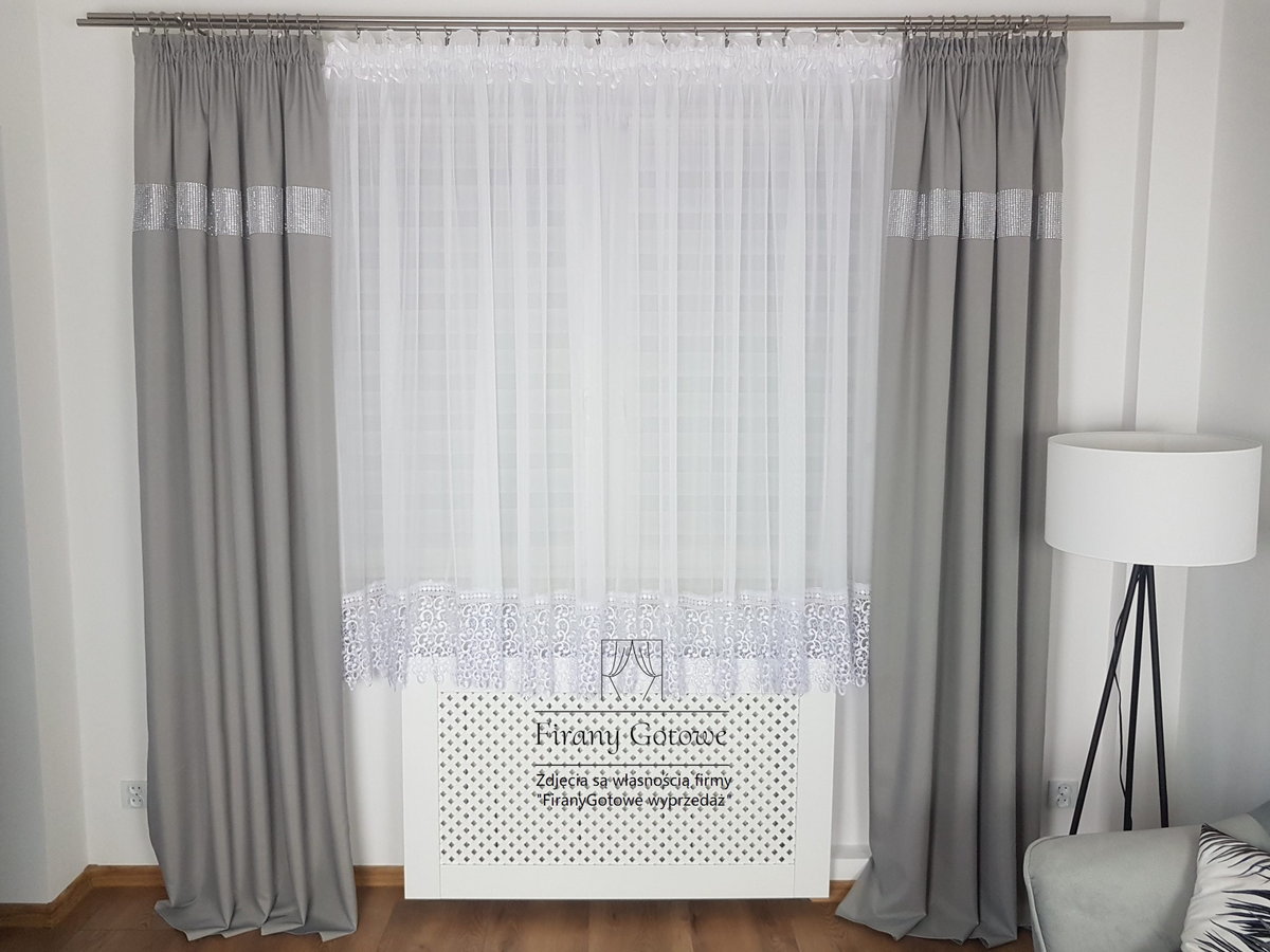 Firana gotowa z gipiurą 30cm, firanka na taśmie do pokoju