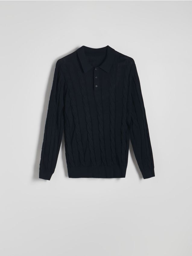 Reserved - Sweter polo z długim rękawem - granatowy