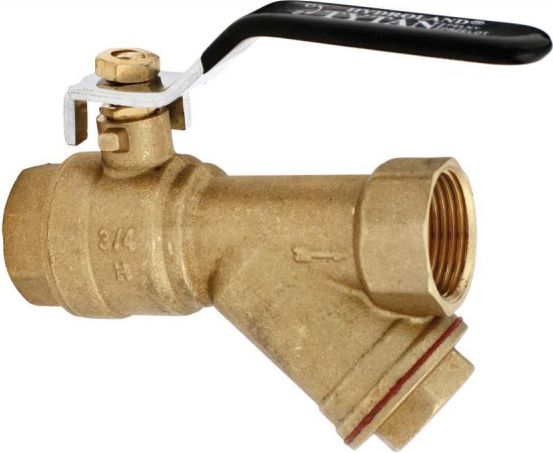 Hydroland Zawór kulowy Tytan z filtrem skośnym i dławikiem nakrętno-nakrętnym 3/4