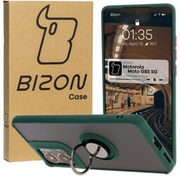 Bizon Etui z uchwytem na palec Case Hybrid Ring do Motorola Moto G85 5G, przydymione z ciemnozieloną ramką