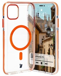 Bizon Etui z pierścieniem magnetycznym Case Marco do iPhone 11, przezroczyste z pomarańczową ramką