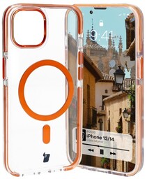 Bizon Etui z pierścieniem magnetycznym Case Marco do iPhone 14/13, przezroczyste z pomarańczową ramką