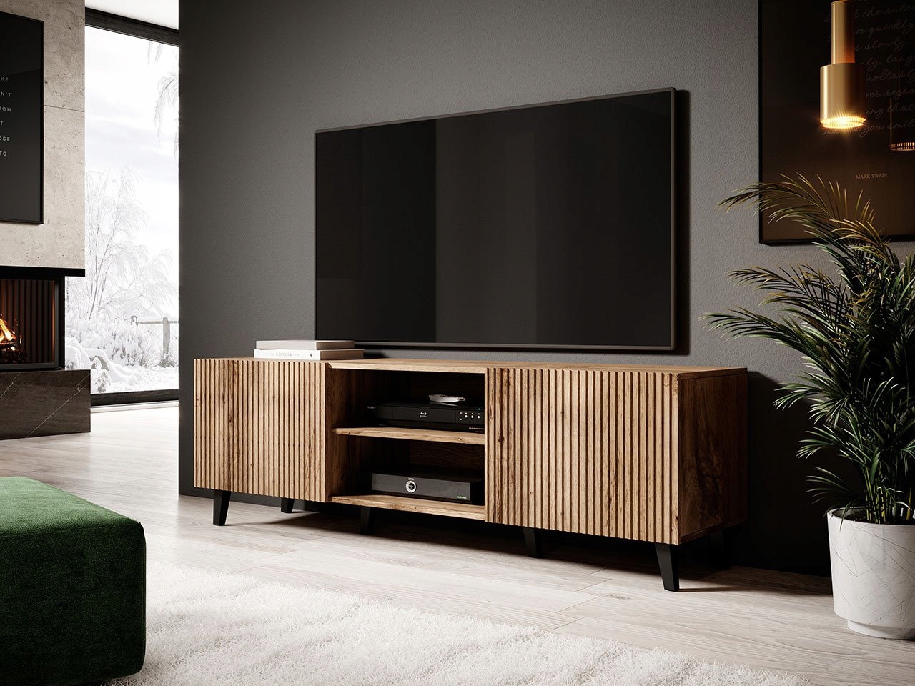 Stylowy stolik pod telewizor Haer 1 dąb wotan/czarny