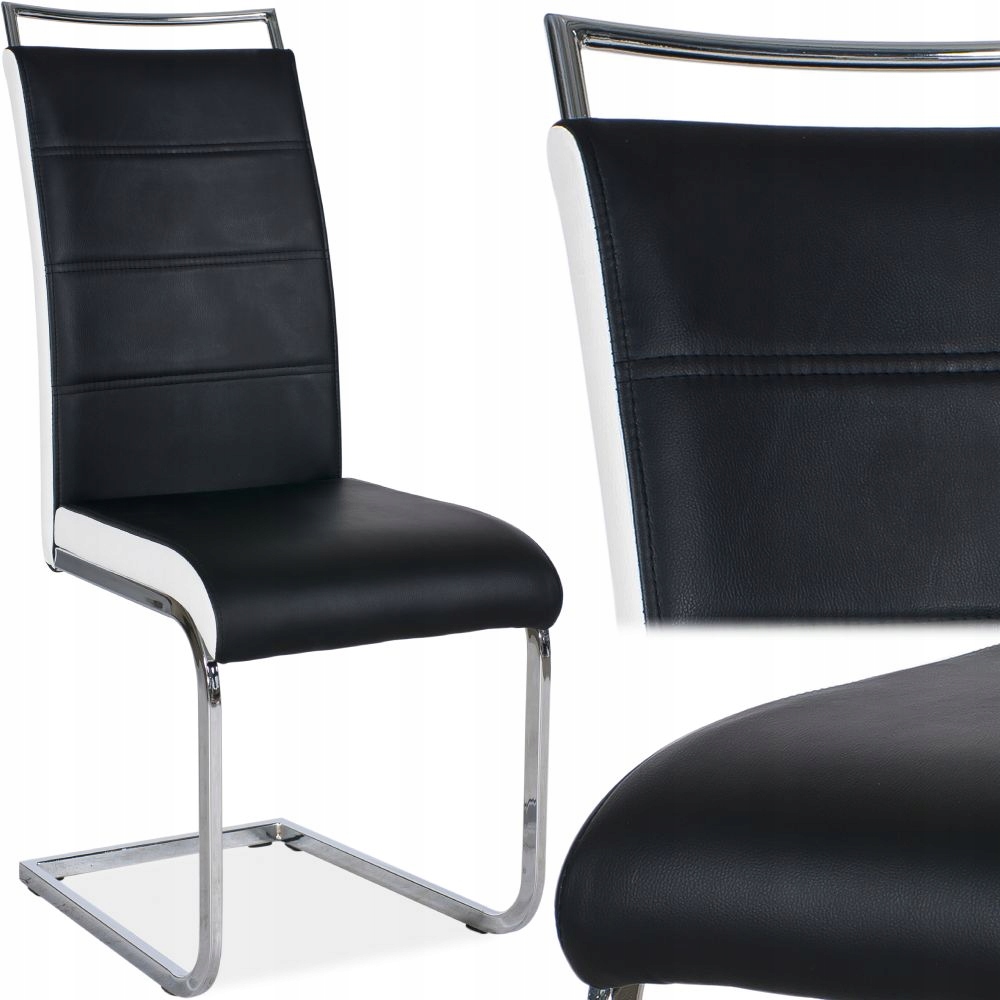 Krzesło Kuchenne Ekoskóra Do Jadalni Salonu Czarne Metalowe Płozy Uchwyt