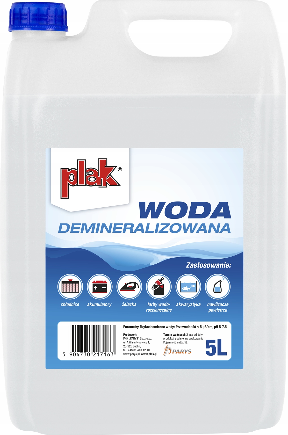 Plak Woda Demineralizowana Destylowana 5L