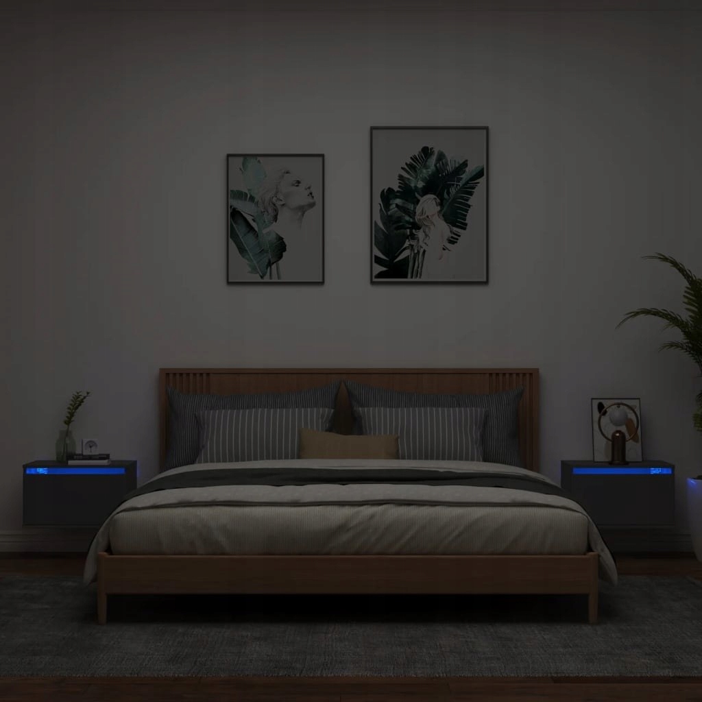 Wiszące Szafki Nocne Z Led 2 Szt. Czarne